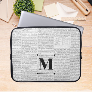 Vintage Newsprint Anpassningsbar Monogram Laptop Fodral