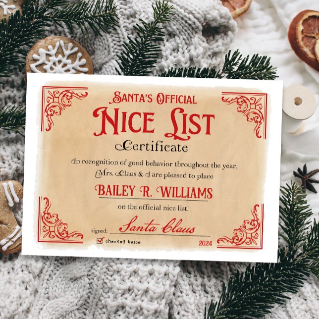 Vintage Nice-certifikat Santa Magic Inbjudningar (Official Nice List Certificate Santa Claus North Pole letter instant download printable)