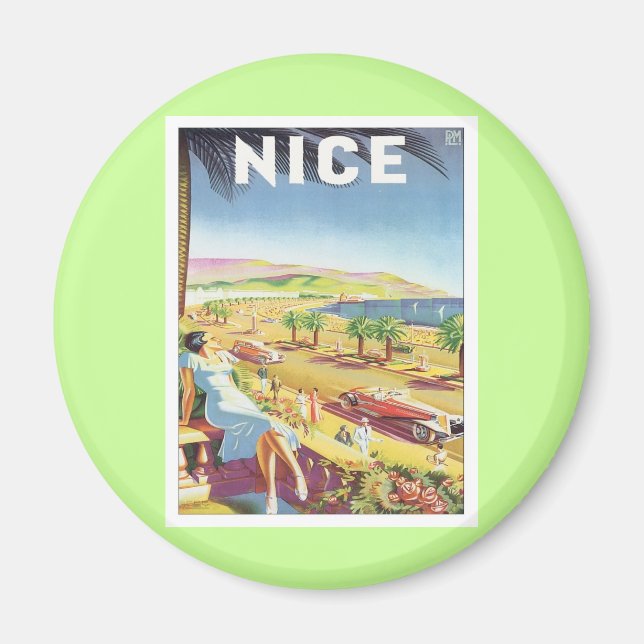 Vintage Nice Frankrike Magnet (Framsidan)