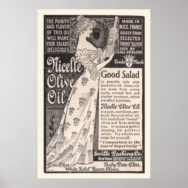Vintage Nicelle Olive Oil Ad från 1899 Poster (Framsidan)
