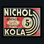 Vintage Nichol Kola Advertisement Poster<br><div class="desc">Vintage,  Nichol Kola "America's Taste Sensation"-reklam poster med metall struktur.</div>