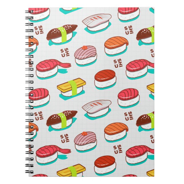 Vintage nigiri sushi, doodle mönster anteckningsbok (Framsidan)