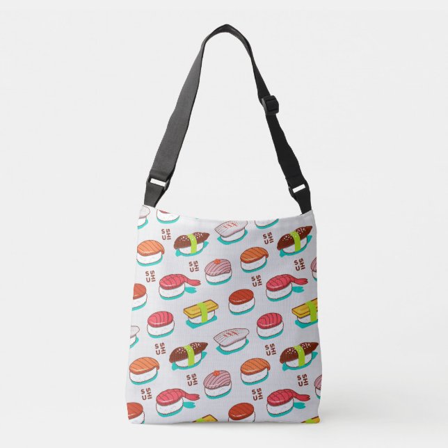 Vintage nigiri sushi, doodle mönster axelväska (Framsida)