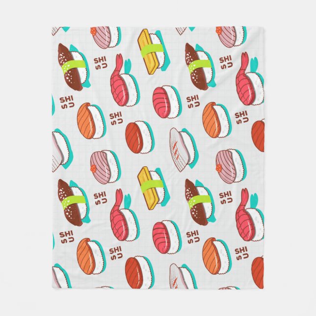Vintage nigiri sushi, doodle mönster fleecefilt (Framsidan)