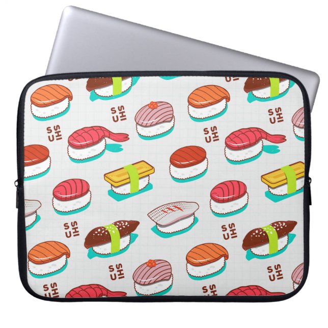 Vintage nigiri sushi, doodle mönster laptop fodral (Framsidan)