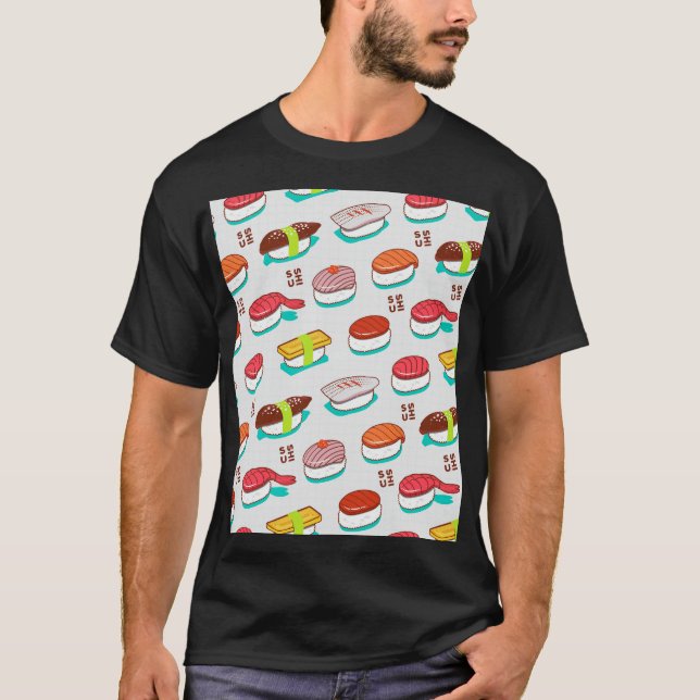 Vintage nigiri sushi, doodle mönster t shirt (Framsida)
