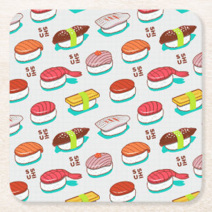 Vintage nigiri sushi, doodle mönster underlägg papper kvadrat