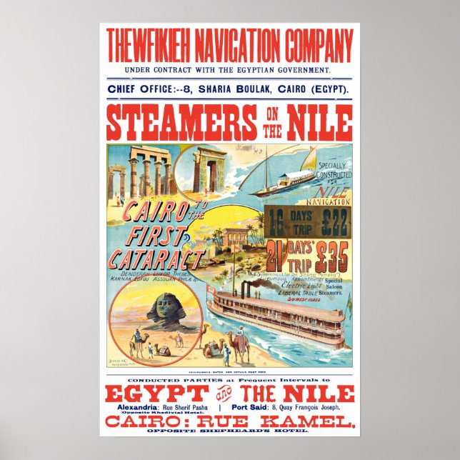 VINTAGE NILE STEAMBOAT TRAVEL POSTER (Framsidan)