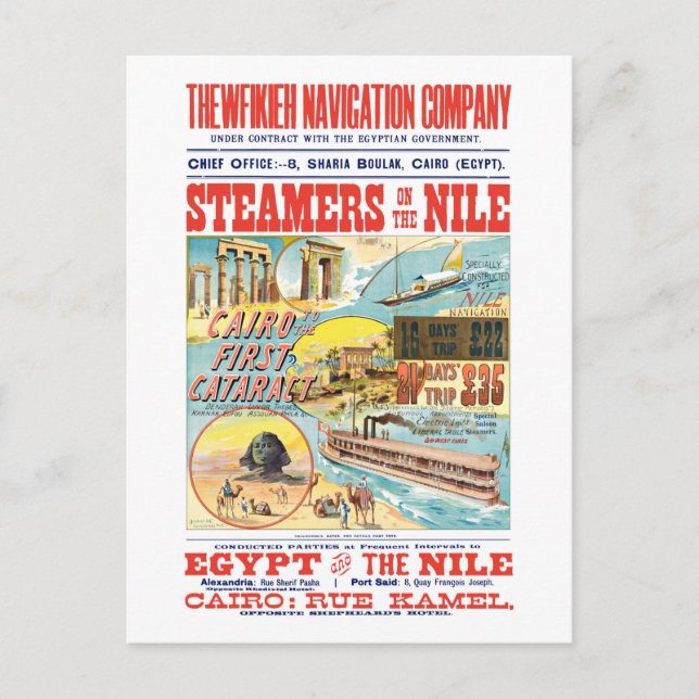 VINTAGE NILE STEAMBOAT VYKORT (Framsida)