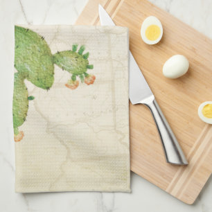 Vintage Nopal Cactus Watercolor Kitchen Towel Kökshandduk