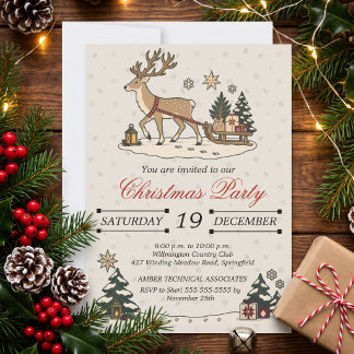 Vintage Nordisk Jul Julbock Sleigh Fest Inbjudningar
