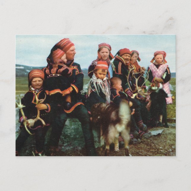Vintage Norge, Lappland, Sami 1950 Vykort (Framsida)