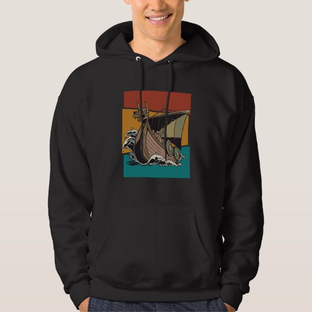 Vintage Norse Viking Ship Hoodie (Framsida)
