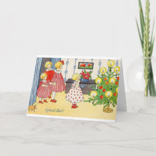 Vintage Norskt julkort för Glad Jul Helgkort