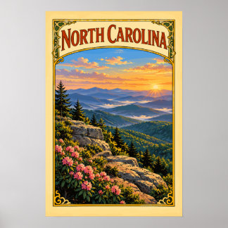 Vintage North Carolina Blue Ridge Mountains Resa Poster