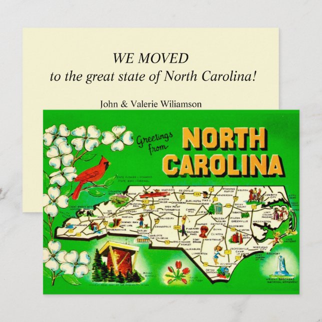 Vintage North Carolina flyttmeddelande (Fram/baksida)