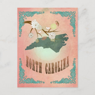 Vintage North Carolina State Karta-Pastel Peach Vykort