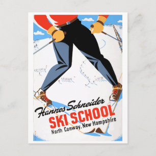Vintage North Conway New Hampshire Skiing Travel Vykort