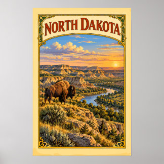 Vintage North Dakota Theodore Roosevelt National P Poster