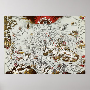 Vintage North Pole Old Antique Map World Poster