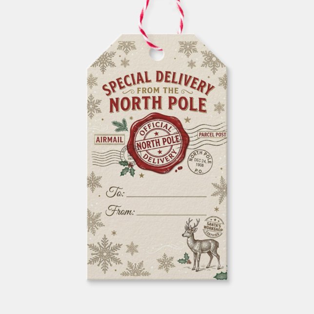 Vintage North Pole Specialleverans Presentetikett (Framsidan)