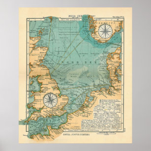 Vintage North Sea Viking & Norse Routes Karta (190 Poster