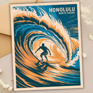Vintage North Shore Oahu Surfing Honolulu Hawaii Vykort
