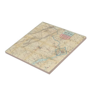Vintage Northern Virginia Civil Krig Karta (1862) Kakelplatta