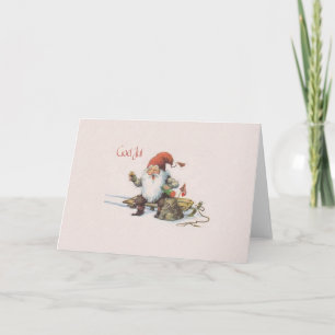 Vintage Norwegian Gnome God Jul Christmas Card Helgkort