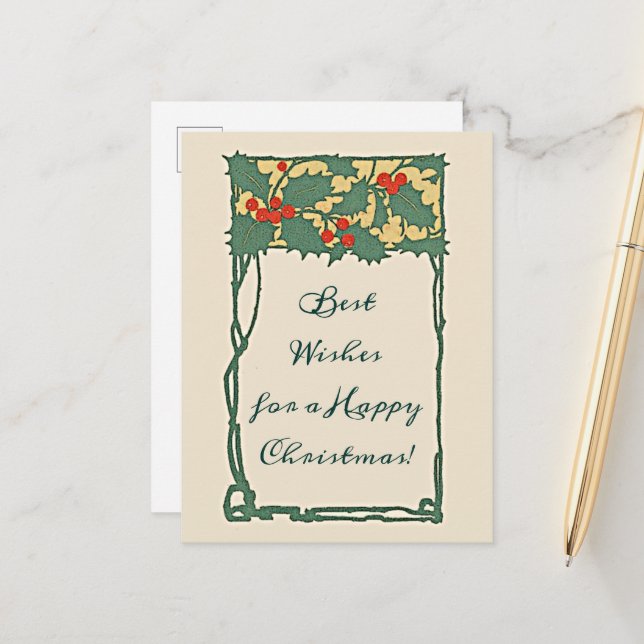 Vintage Nostalgic jul Holly Berries Helgdag Vykort (Fram/Back In Situ)