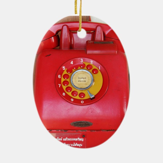 Vintage Nostalgic Old Classic Retro Telefon Julgransprydnad Keramik (Baksidan)
