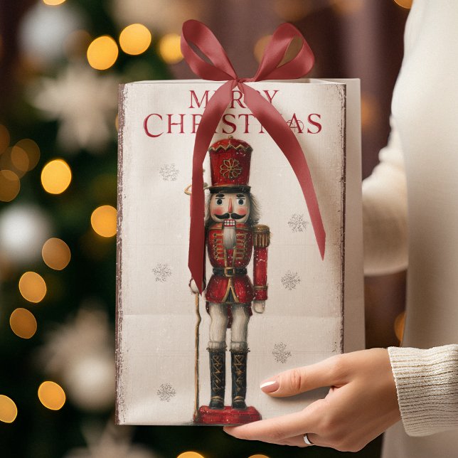 Vintage Nötknäckare & God Jul Text Presentpåse (Skapare uppladdad)
