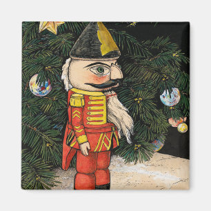 Vintage nötknäppare under julgranen magnet