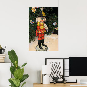 Vintage nötknäppare under julgranen poster