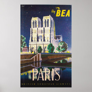 Vintage Notre Dame Cathedral BEA London Travel Poster