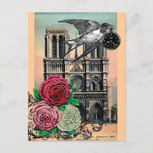 Vintage Notre Dame, Svälj, Ro, Collage Vykort