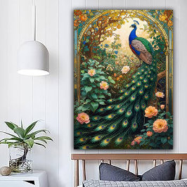 Vintage Nouveau Revival Påfågel Fönster Poster