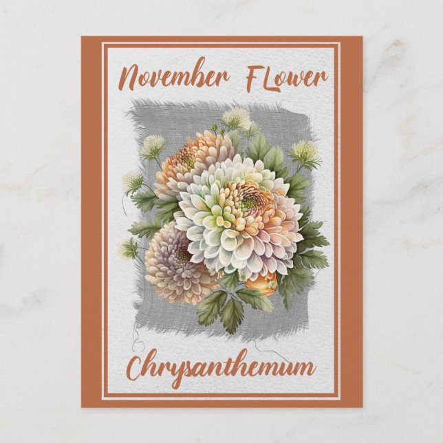 Vintage novemberblomma Chrysanthemum Blomma Vykort (Framsida)