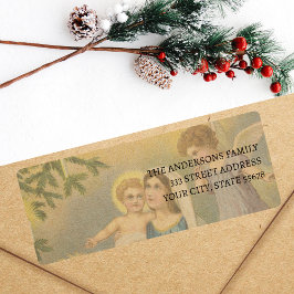 Vintage Ntivity Mary Jesus Änglar etikett Returadress Etikett