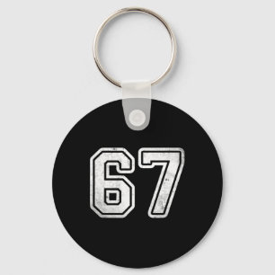 Vintage Nummer #67 Vit Sportlag Varsity Nummer Nyckelring