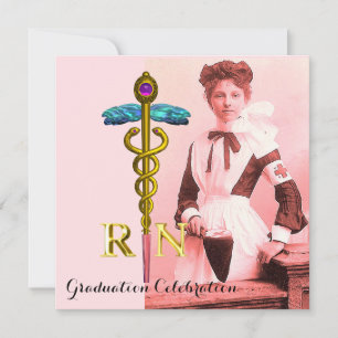 VINTAGE NURSE och Guld Caduceus Emblem Studenten Inbjudningar