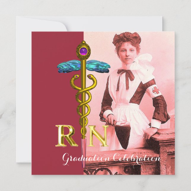 VINTAGE NURSE och Guld Caduceus Emblem Studenten Inbjudningar (Framsida)