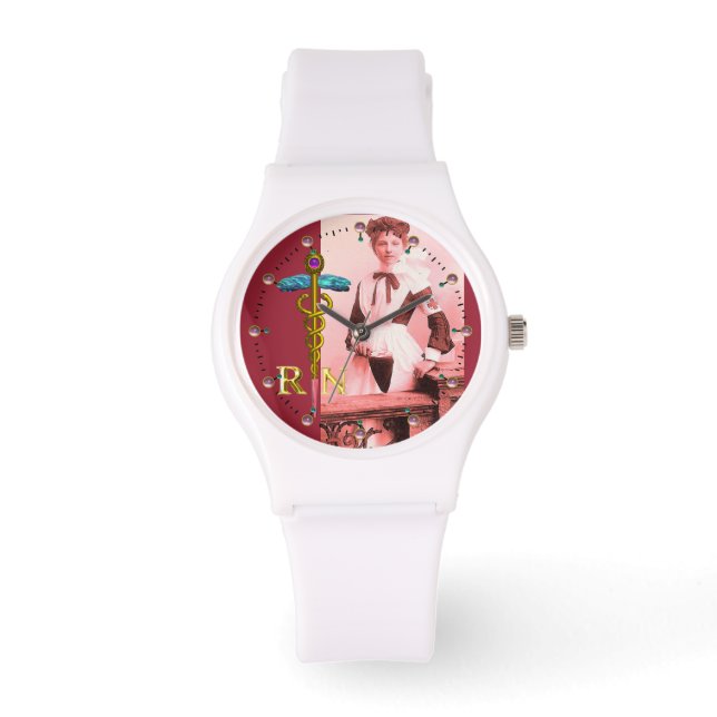 VINTAGE NURSE och Guld Caduceus NR Emblem Armbandsur (Framsida)