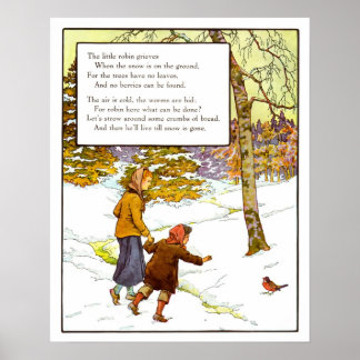 Vintage Nursery Print - Little Robin Poster