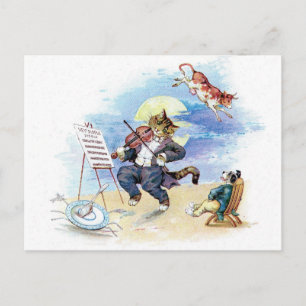Vintage Nursery Rhyme Hej Diddle, Cat Fiddle art Vykort