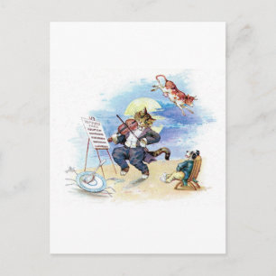 Vintage Nursery Rhyme Hej Diddle, Cat Fiddle art Vykort