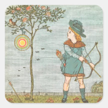 Vintage Nursery Rhyme Illustration Boy Bow Arrow