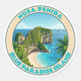 Vintage Nusa Penida Bali Kelingking Strand Resa Runt Klistermärke