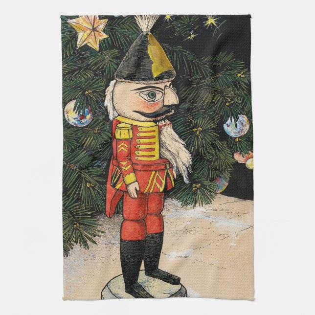 Vintage Nutcracker under Julgran Kökshandduk (Vertikal)