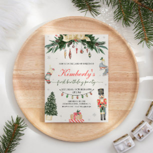 Vintage Nutcracker Winter Onederland 1:a födelseda Inbjudningar